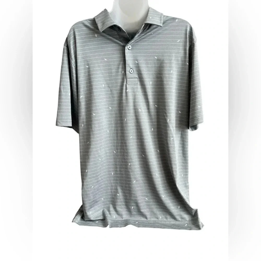 FootJoy Men's Athletic Fit Short Sleeve Gray Leaf Print Golf Polo, Size Large